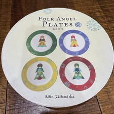 Vintage Christmas World Market Folk Angel Plates 8.5” Set Of 4 EUC 2-Sets AVAIL picture