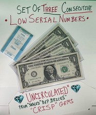 🔥SET OF 3 CONSECUTIVELY NUMBERED 4 DIGIT LOW SERIAL NUMBERS UNCIRCULATED 💎GEM picture