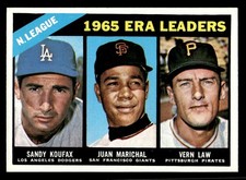 1966 Topps #221 NL ERA Leaders Sandy Koufax / Juan Marichal / Vern Law b picture