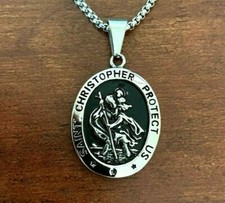 DEZILOO Mens Saint St Christopher Medal Pendant Necklace Stainless Steel Amulet picture