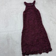 Lulus Dress Women's Small Lace Halter Sheath Burgundy Floral Crochet Cocktail picture