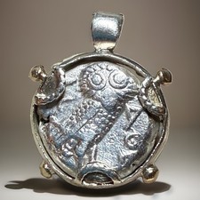 NGC ANCIENTS CERTIFIED Greek Attica Athens Silver Tetradrachm Owl Coin in Bezel picture