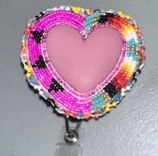 Handmade Beaded Badge Reel. Made by Cherokee Nation Artist. Indigenous Made. picture
