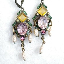 Sorrelli Earrings Chandelier Dangle Rhinestone Pearl Purple Gold Tone 2