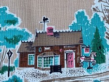 Town & Country 1950’s Country House Cabin Eames Novelty Barkcloth Vintage Fabric picture