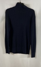 COS Women's Navy Blue Cable Knit 100% Wool Mock Neck Sweater Sz S NWT picture