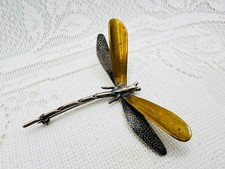 Vintage Mexican 950 Silver Brass Dragonfly Brooch Signed FARRO Mixed Metal LATON picture