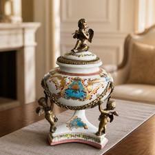 Antique Wong Lee 1895 Porcelain Ormolu Decorative Urn with Crackled Glaze 13” picture