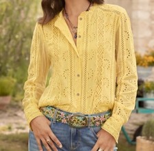 Sundance 100% Cotton Eyelet Lace Button Front Long Sleeve Shirt Top - L picture