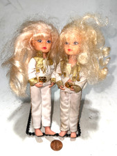 (2) 1985 Creata Blonde 5.5” Cowgirl Dolls White Outfit Lavender Eyes Gold Trim picture