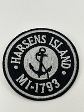 Harsens Island MI 1793 Anchor Embroidered Iron-On Patch Black Silver 2.5