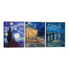 Vincent Van Gogh 3 Panel Canvas Art Set - Starry Night & Cafe Terrace Wall Decor picture