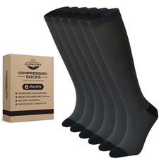 6 Pairs Men & Women Charcoal Compression Socks Knee High Support Running Travel picture