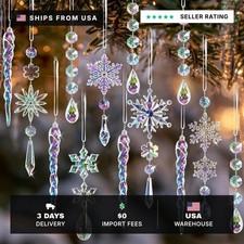 Crystal Christmas Tree Ornaments, 18pcs Iridescent Acrylic Snowflake Icicle picture