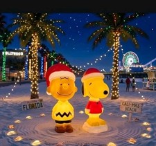 Blow Mold Decor Woodstock And Charlie Brown with Santa Hat 22 in NEW picture