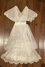 Antique 1910s Edwardian tea dress lawn dress ivory net XS picture