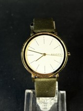 Skagen Hald SKW2491 34mm Gold Case NEW BATTERY White Dial Gray Lthr Strap 1267 picture