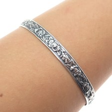 MICHELE 925 Sterling Silver Antique Art Deco Floral Scroll Bangle Bracelet 8