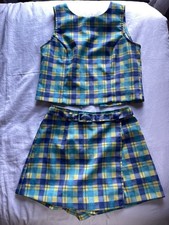 Vintage A Byer Top and Miniskirt Skort Set Bright Gingham Print Size XS picture