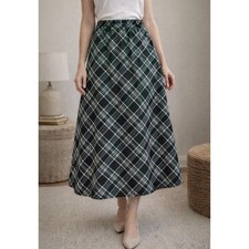 VTG Sag Harbor Green Plaid Midi Skirt Women 14 Dark Academia Preppy Minimalist picture