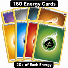 160 Pokemon Yellow Border  Basic Energy Bulk Lot  - 20 of Each Energy (Random) picture