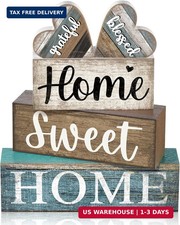 CroBlissful 4 Pcs Farmhouse Wooden Tabletop Decor Sweet Home Tiered Tray Decor R picture
