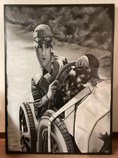 Self Representing Artist. Reproduction Vintage Women Racer. 40 X 55 Oil (1) picture