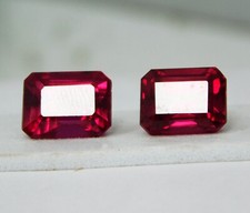 Certified 12.60 Ct Natural Mozambique Red Ruby Emerald Cut Loose Gemstone Pair picture