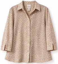 Chico's Women's Beige/Brown Leopard Print Collared Button-Front Shirt 2P picture