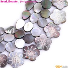 Genuine Natural Black Shell Flower Coin Shape Loose Bead For Jewelry Making 15