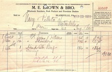1911 M.E. Brown & Bro. Butcher Billhead Blairsville PA picture