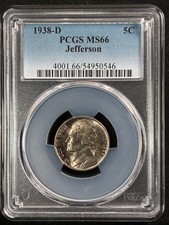 1938-D 5C Jefferson Nickel PCGS MS66    54950546 picture