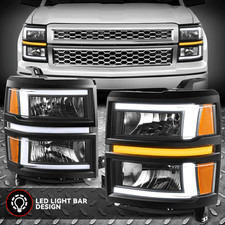 [L-LED DRL+Sequential Signal] For 14-15 Silverado 1500 Headlights Black/Amber picture