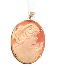 Antique Hand-Carved Oval Shell Cameo Pendant Brooch Vintage Style picture