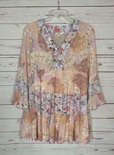 Entro Boutique Women's M Medium Pink Floral 3/4 Sleeves Boho Spring Tunic Top picture