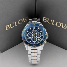 Bulova Marine Star 98B400 Men's Chronograph Quartz Watch Blue Dial 41.5mm picture