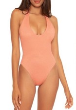 Isabella Rose NWOT Smocked Mazda One-Piece Swimsuit Apricot Beachy Sexy Size L picture