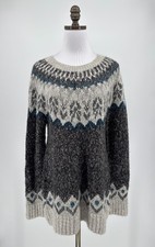 Peruvian Connection Womens Gray Blue Fair Isle Alpaca Knit Pullover Sweater Sz L picture