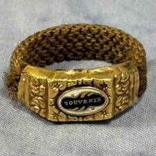 Antique c1860 French Victorian Gold Braided Hair Mourning Ring 