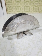 Vintage Hammered Aluminum Napkin Holder Floral Design Silver Flower Legs Edging picture