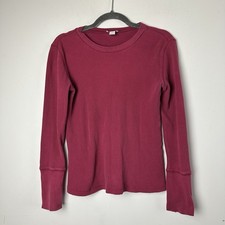 Sundance Loretta Thermal Top Tee Long Sleeve Berry Red Velvet Cuff 90s Boho S picture