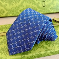 Gucci Men's Blue GG Monogram Silk Tie Luxury Business Formal Necktie picture