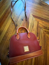 Dooney & Bourke Pebbled Satchel Top Handle Zip Detachable Strap Burgundy/Brown picture
