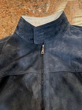 Robert Talbott Suede Zip Jacket Navy, Lined, EUC, Sz L picture