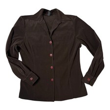 Vintage Brown Button Up Shirt Jacket Size M Dark Academia Whimsigoth 90s Career picture