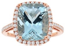 LARGE 5.68CT DIAMOND & AAA AQUAMARINE 14KT ROSE GOLD 3D CUSHION & ROUND FUN RING picture