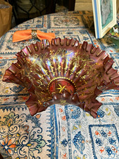 Loetz Antique Brides or Fruit Bowl. Amethyst Oil-Spot Iridescent w/ Gold picture