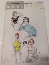 Butterick 7802 Shirt Blouse Top Sewing Pattern Ladies 14 VTG 50's UC Puff Scoop picture