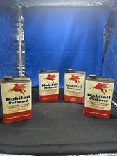 Lot Of 4 Vintage Mobil Mobiloil Outboard  Oil  Quart Oil Can. Metal. Empty A6A picture