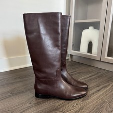 Vince Margaret Ganche Brown Leather Knee High Boots 39 NEW Almond Toe Block Heel picture